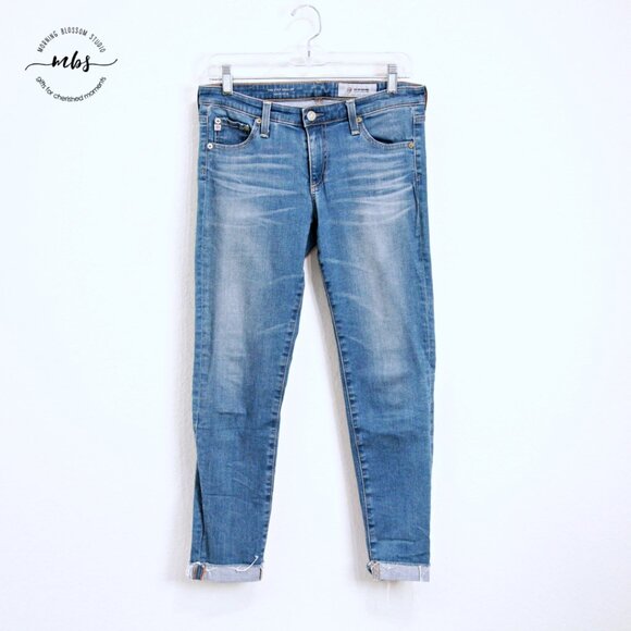 AG The Stilt Cigarette Roll Up Low Waist Frayed Hem Ankle Jeans Blue Women 28 - Picture 2 of 10